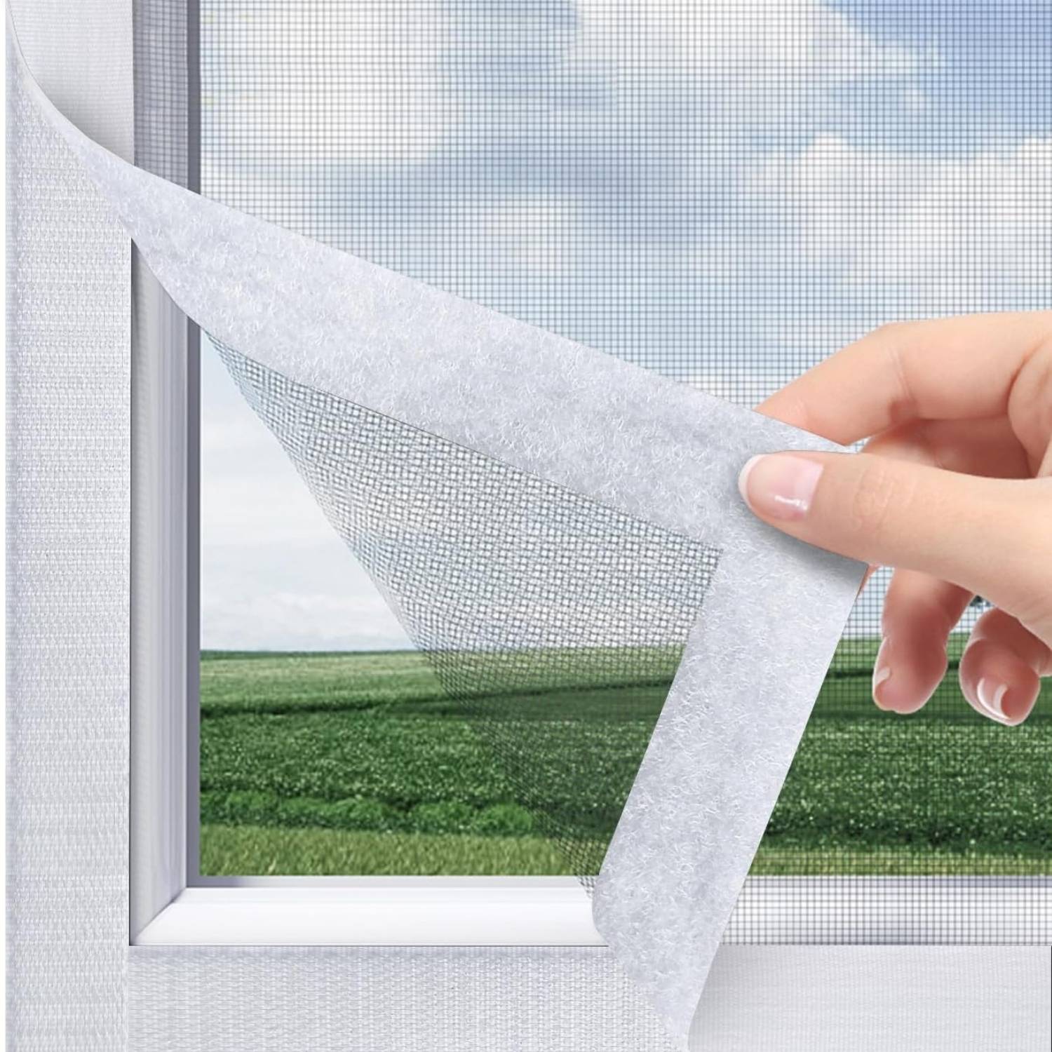 best window screen white hook and loop adhesive edging